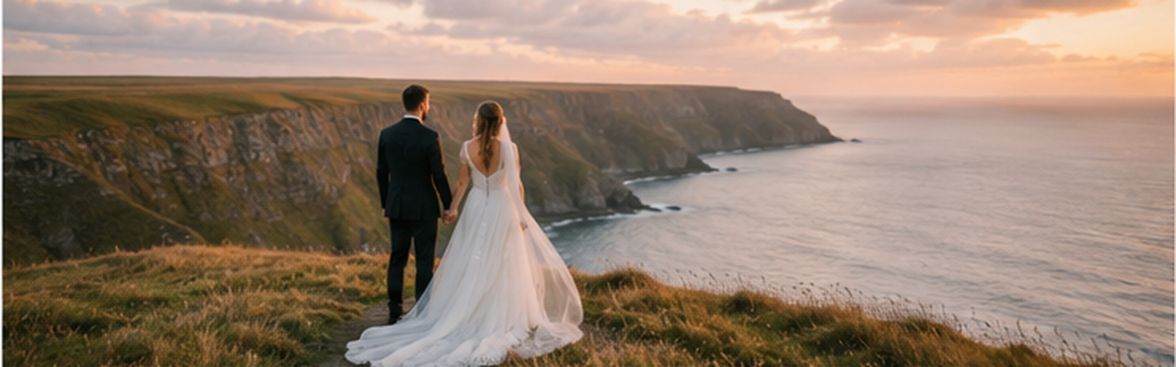 Wedding couple overlooking the Atlantic coast